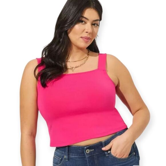 5X 28W Torrid Pink Foxy Square Neck Crop Tank Stretch Cotton Party Club Hot NWT - Picture 1 of 5